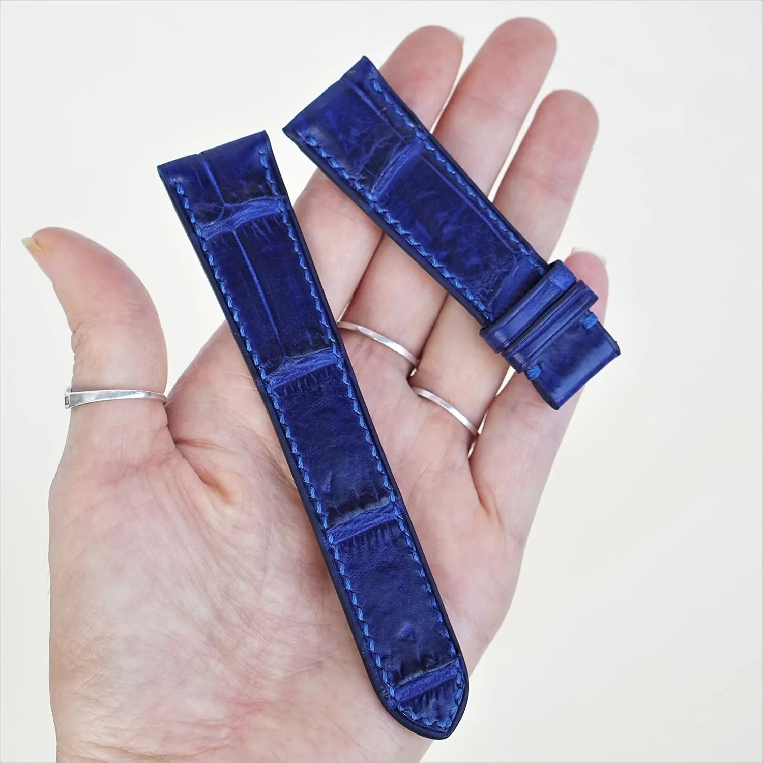 Navy Blue Alligator watch strap, Premium Quality Alligator leather watch band (20mm, Steel Folding Clasp)
