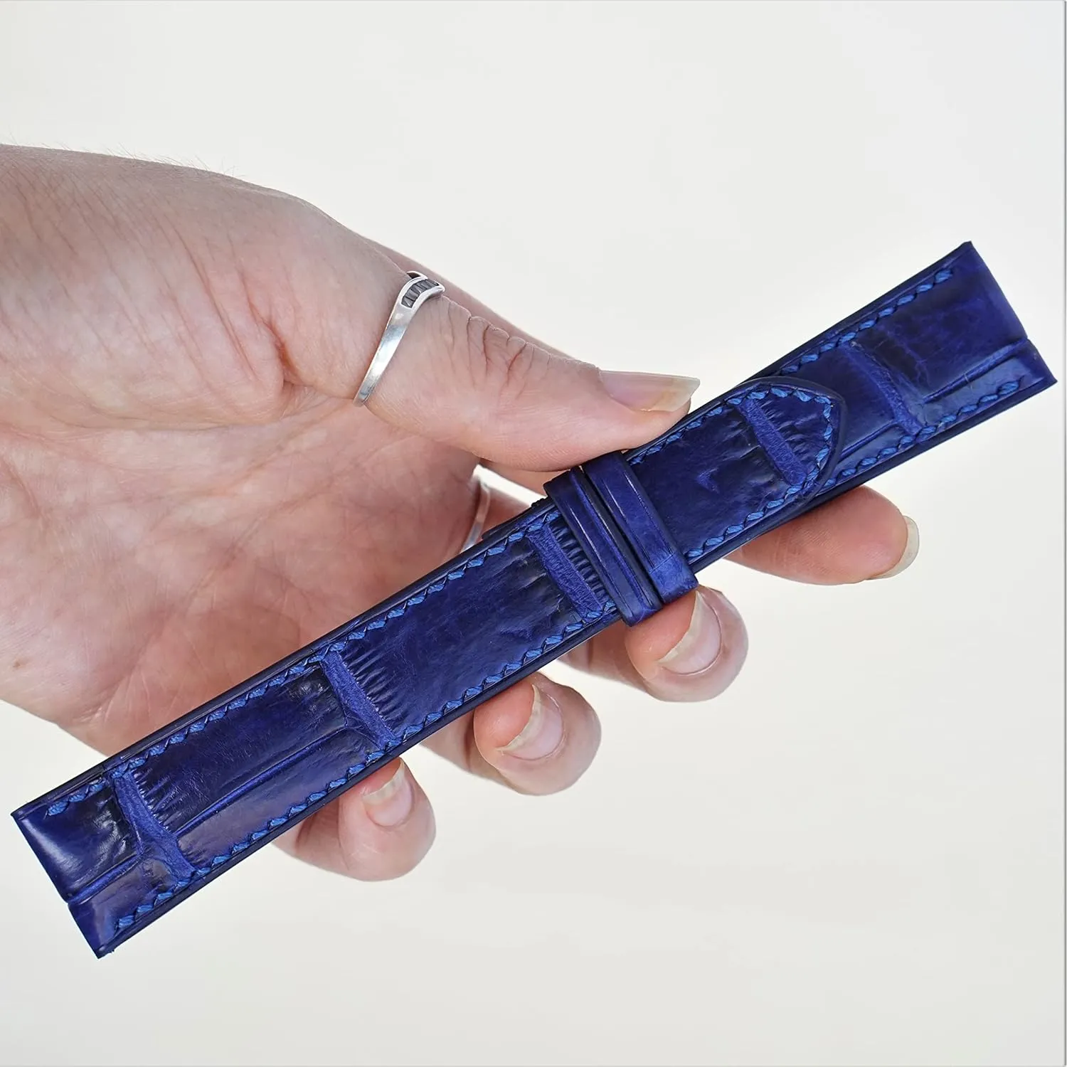 Navy Blue Alligator watch strap, Premium Quality Alligator leather watch band (20mm, Steel Folding Clasp)