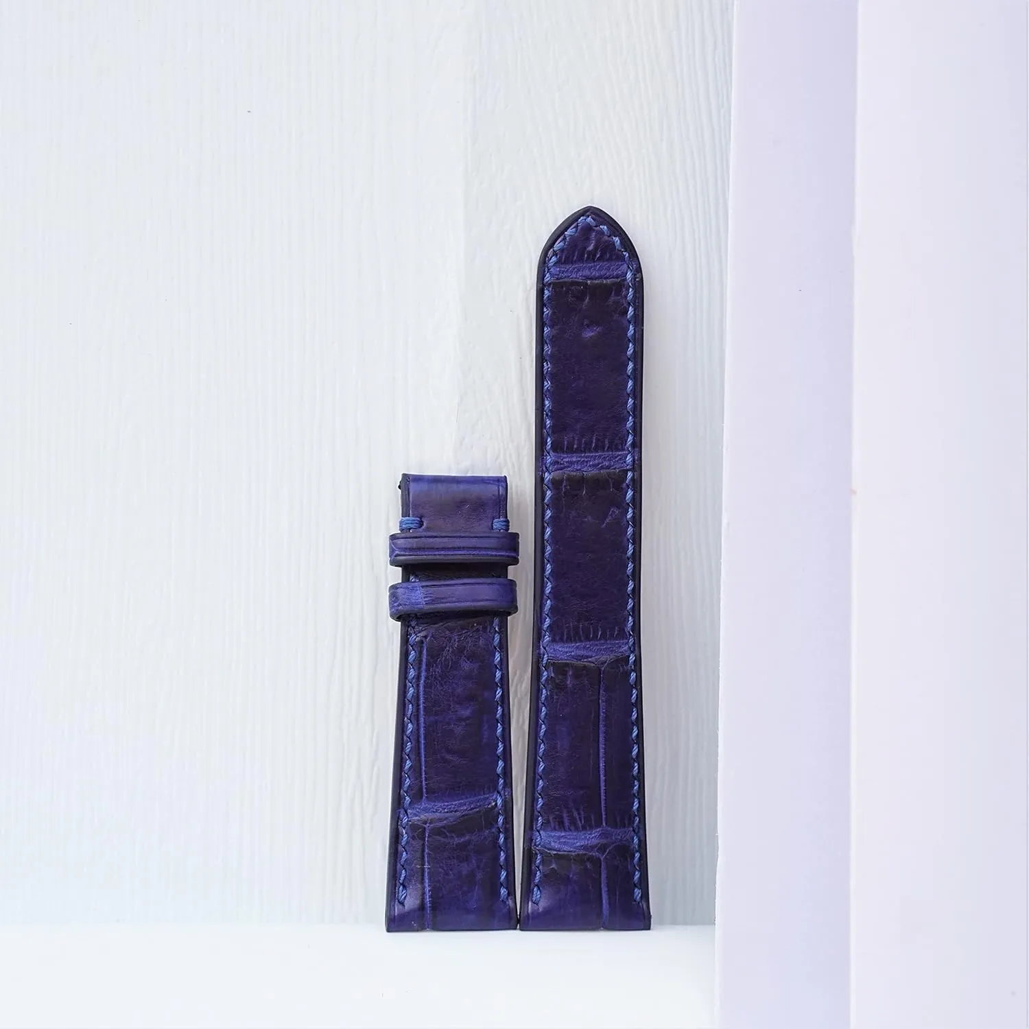 Navy Blue Alligator watch strap, Premium Quality Alligator leather watch band (20mm, Steel Folding Clasp)