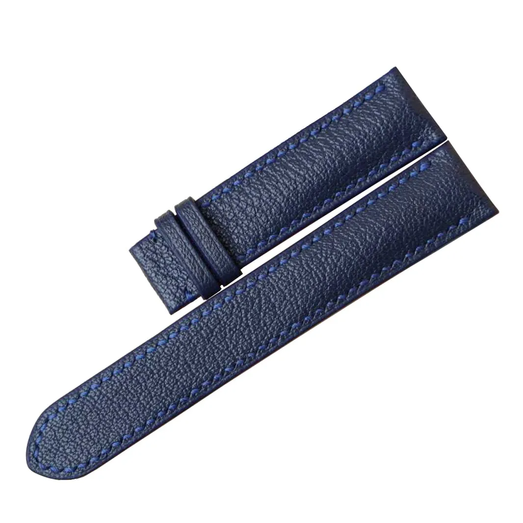 Navy Blue Goat leather watch strap, Handmade Alran Chevre Sully leather watch band (24mm, Steel Folding Clasp)