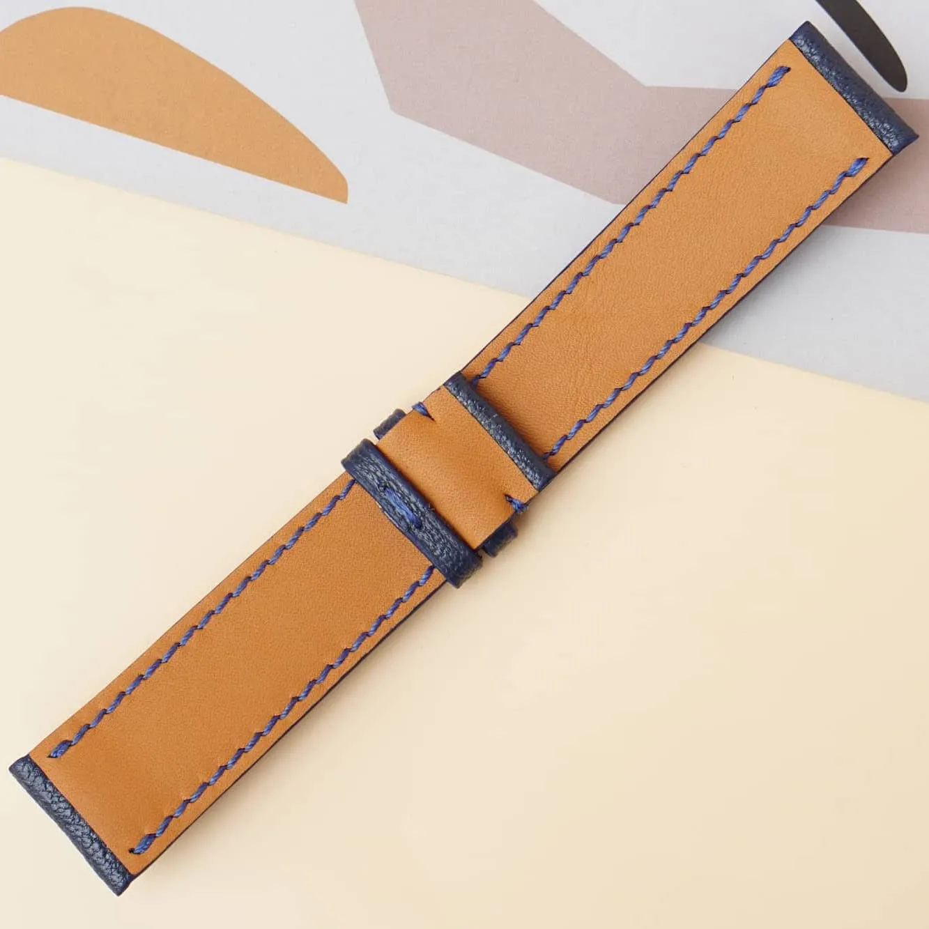 Navy Blue Goat leather watch strap, Handmade Alran Chevre Sully leather watch band (24mm, Steel Folding Clasp)