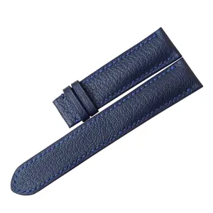 Navy Blue Goat leather watch strap, Handmade Alran Chevre Sully leather watch band (24mm, Steel Folding Clasp)