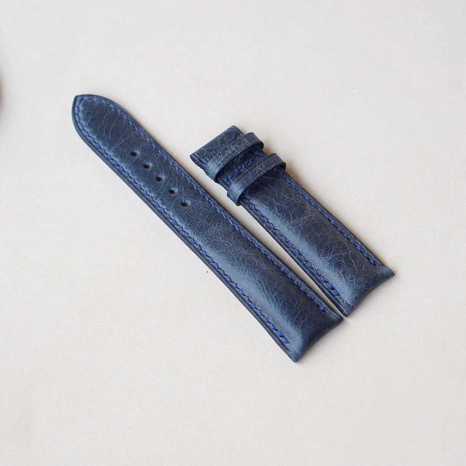 Navy Blue Vintage leather watch band, Handmade Tuscany Cow leather watch strap (23mm, Steel Folding Clasp)