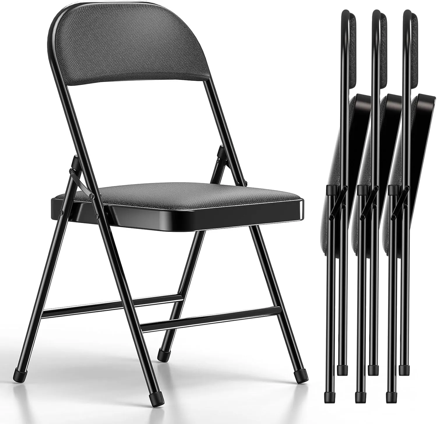 Nazhura 4 Pack Folding Chairs, Fabric Dining Chair Set with Padded Cushion and Back, Indoor Outdoo Seat for Home Office Events Wedding Party (Charcoal Fabric Seating)