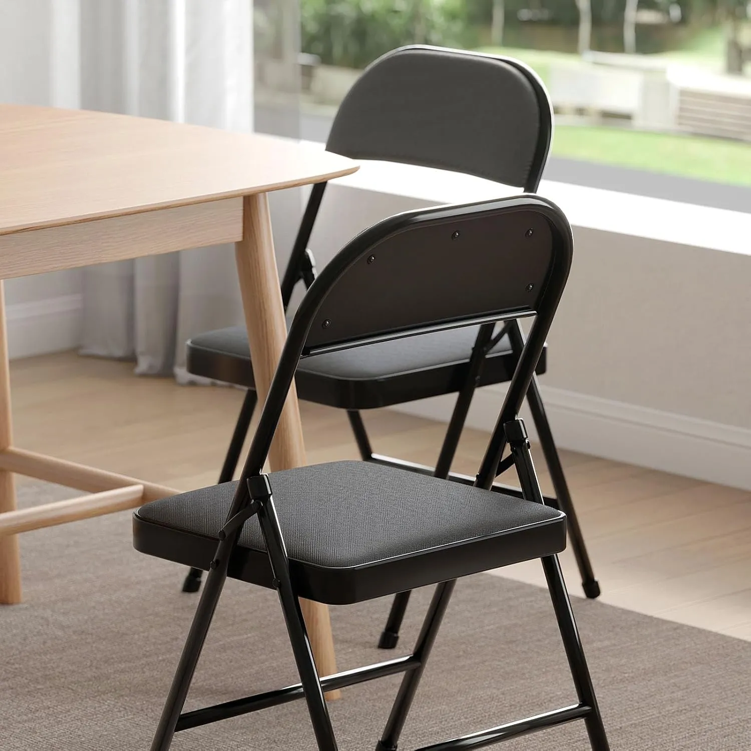 Nazhura 4 Pack Folding Chairs, Fabric Dining Chair Set with Padded Cushion and Back, Indoor Outdoo Seat for Home Office Events Wedding Party (Charcoal Fabric Seating)
