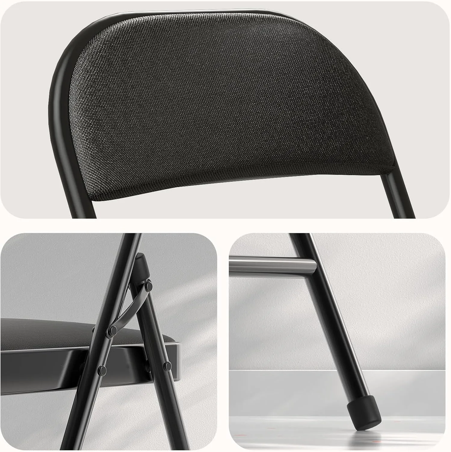 Nazhura 4 Pack Folding Chairs, Fabric Dining Chair Set with Padded Cushion and Back, Indoor Outdoo Seat for Home Office Events Wedding Party (Charcoal Fabric Seating)