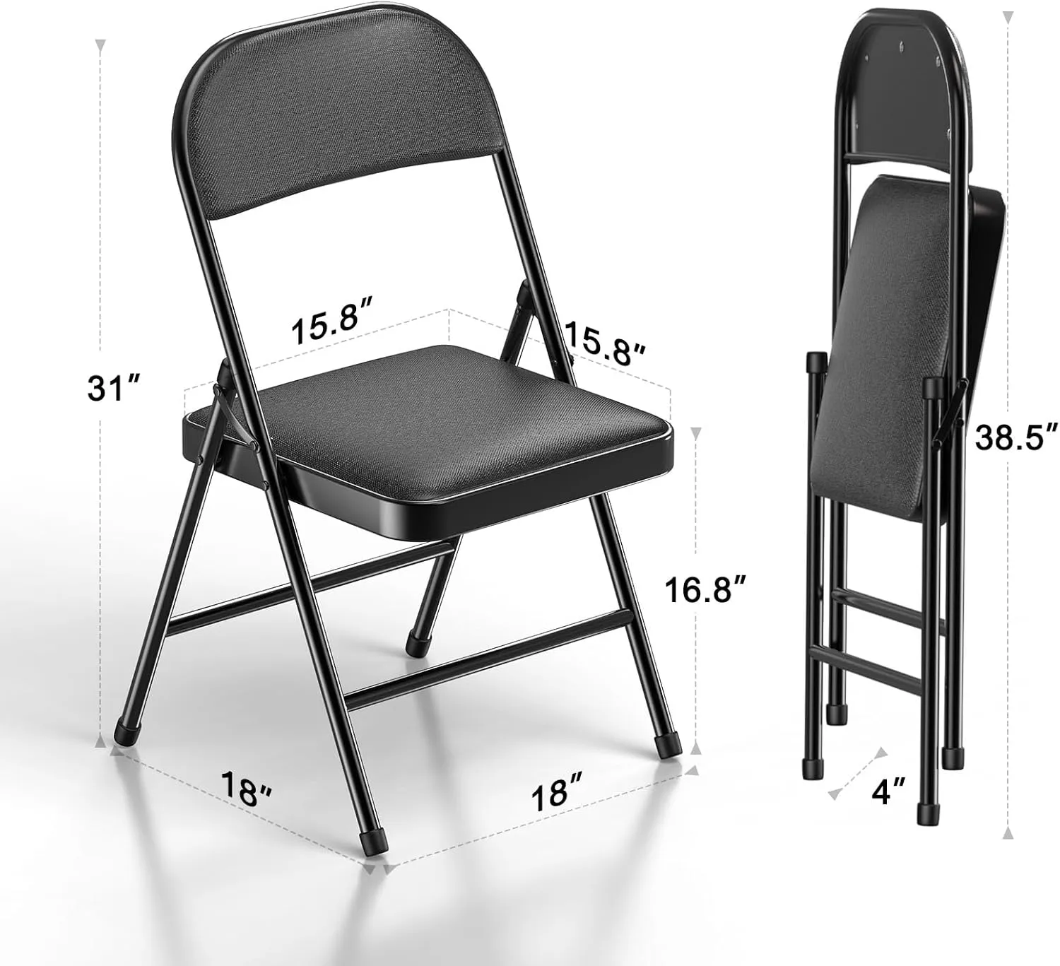 Nazhura 4 Pack Folding Chairs, Fabric Dining Chair Set with Padded Cushion and Back, Indoor Outdoo Seat for Home Office Events Wedding Party (Charcoal Fabric Seating)