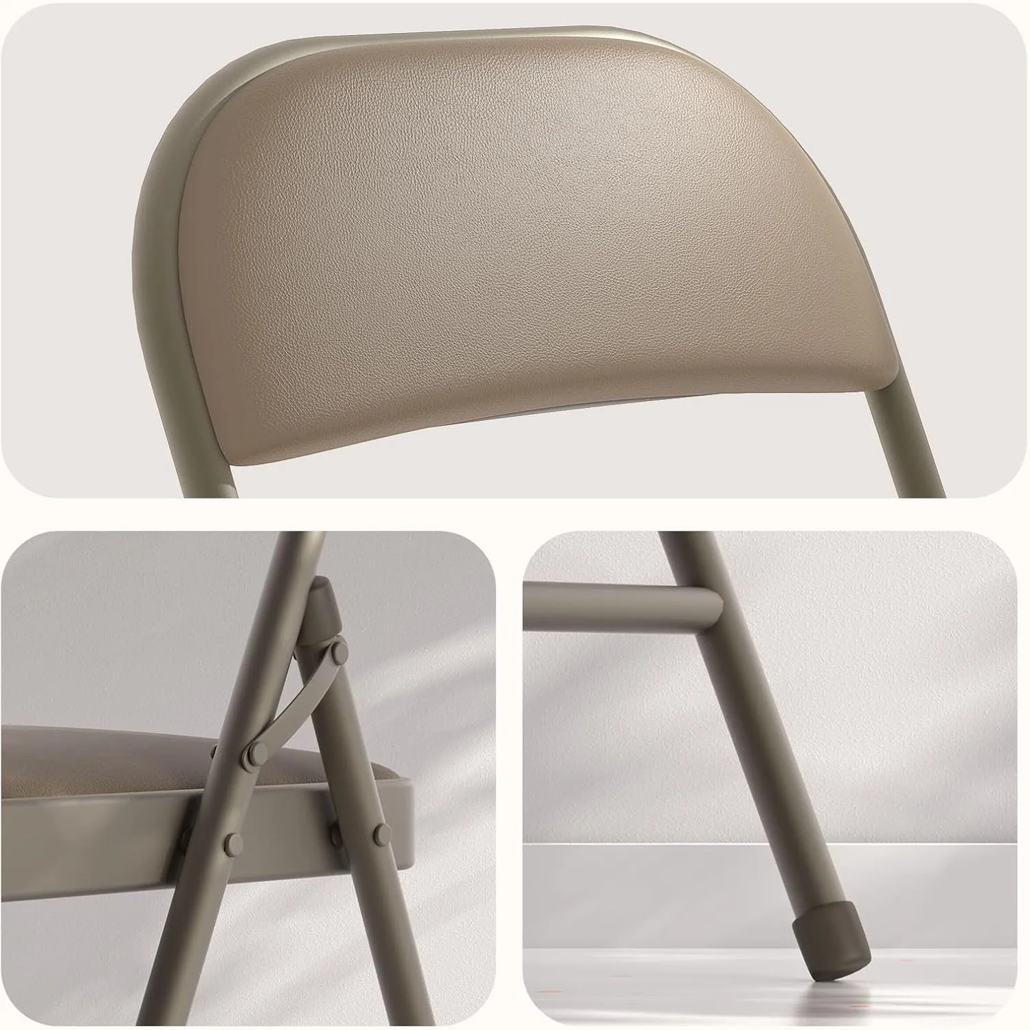 Nazhura 4 Pack Folding Chairs with Padded Vinyl Cushion Chairs with Comfortable Cushion and Durable Steel Frame for Home and Office, for Indoor and Outdoor Events (Kahki Vinyl Padding 4 Pack)