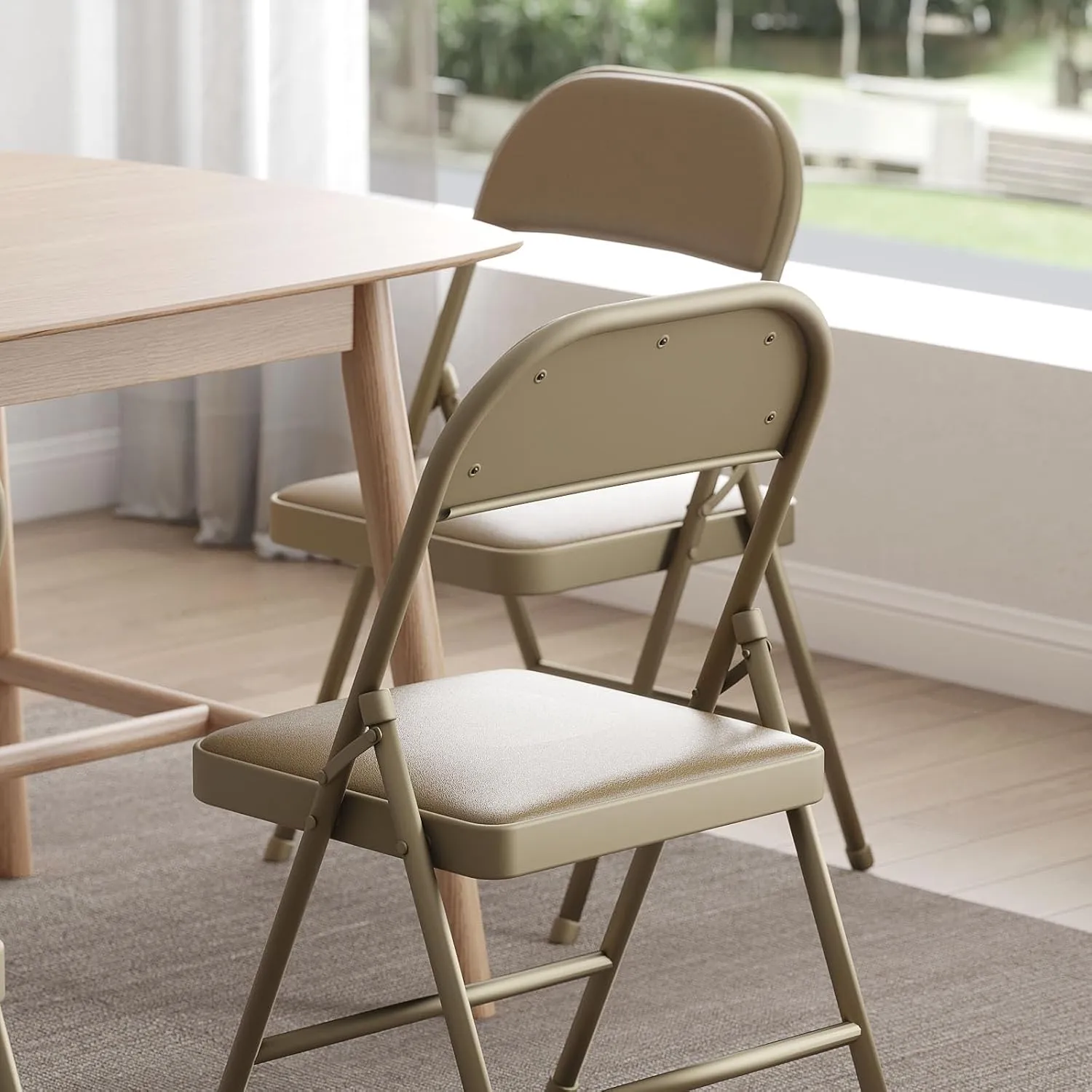 Nazhura 4 Pack Folding Chairs with Padded Vinyl Cushion Chairs with Comfortable Cushion and Durable Steel Frame for Home and Office, for Indoor and Outdoor Events (Kahki Vinyl Padding 4 Pack)