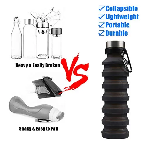 Nefeeko Collapsible Water Bottle, Reuseable BPA Free Silicone