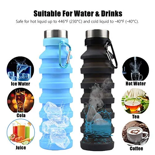 Nefeeko Collapsible Water Bottle, Reuseable BPA Free Silicone