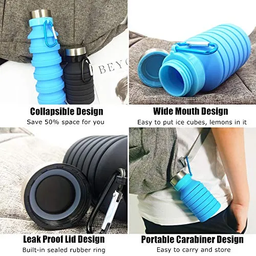 Nefeeko Collapsible Water Bottle, Reuseable BPA Free Silicone