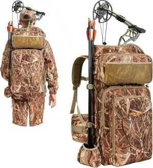 NEW VIEW Camo Bow Hunting Backpack for Men - Saddle Back Pack with Bow Holder, Elk and Deer Hunting Bag Large & Lightweight - Archery Accessories for Compound Bow Storage
