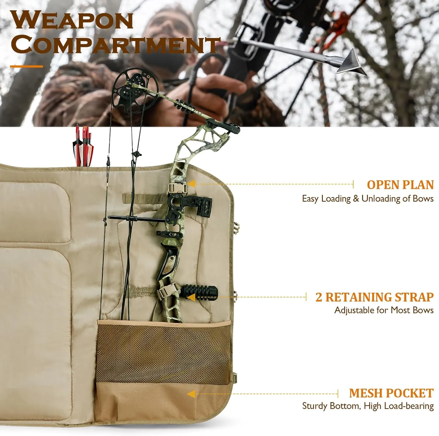 NEW VIEW Camo Bow Hunting Backpack for Men - Saddle Back Pack with Bow Holder, Elk and Deer Hunting Bag Large & Lightweight - Archery Accessories for Compound Bow Storage