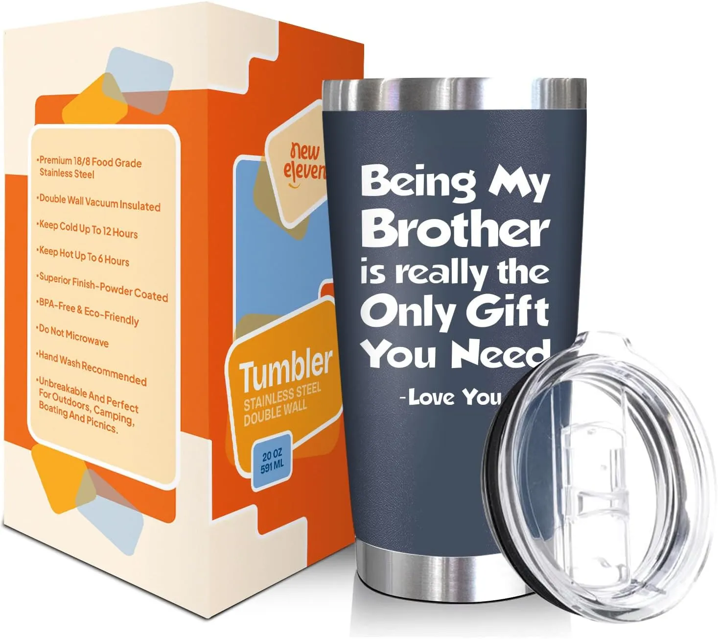 NewEleven Father Day Gifts For Brother From Sister, Bro - Gifts For Brothers - Best Birthday Gift For Big, Little Brother, Siblings, Brothers In Law, Men - 20 Oz Tumbler Navy