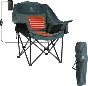 Nice C Heated Camping Chairs, Outdoor Heated Chair, Oversized XL Padded Camping Chair, Outdoor Chairs, Lounge Chair, Wide&Thick, Heavy Duty 400lb, Carry Bag, Cupholder & Cooler (One Green)