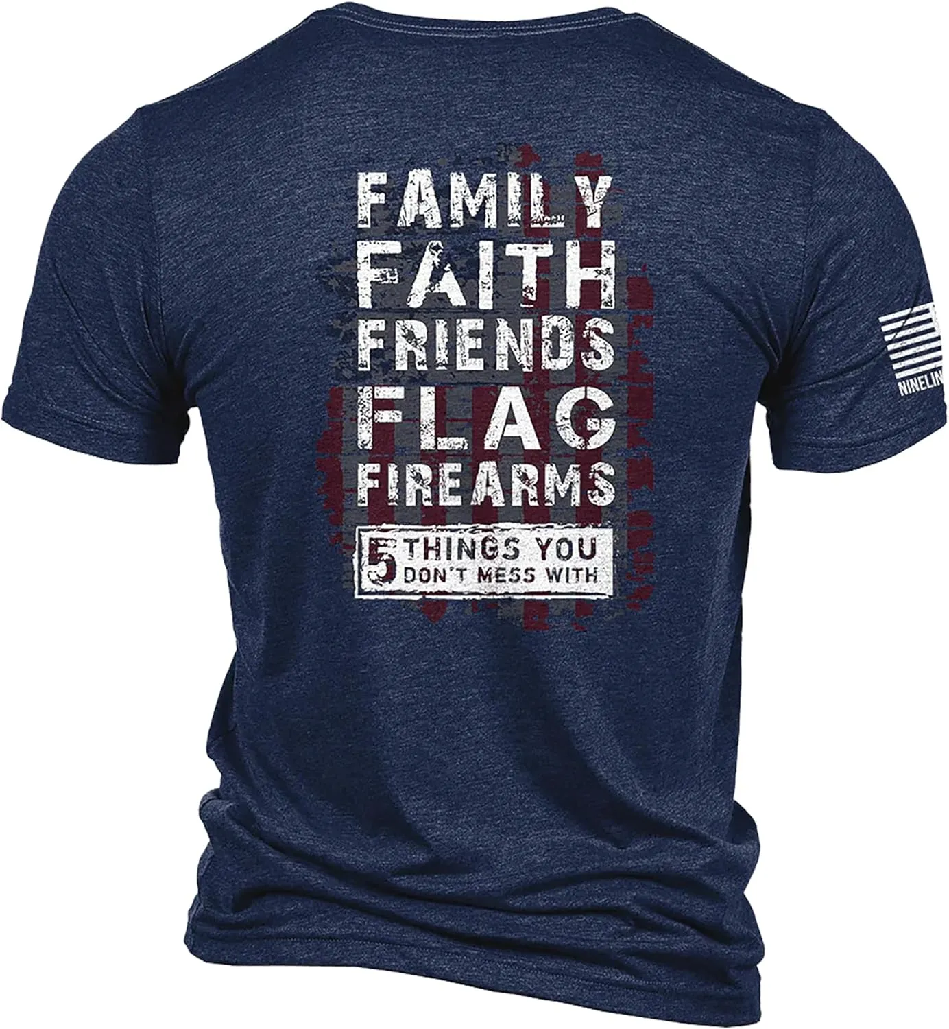 Nine Line 5 Things You Don't Mess with Unisex Navy Patriotic T-Shirt - Includes American Flag and Dropline Logo