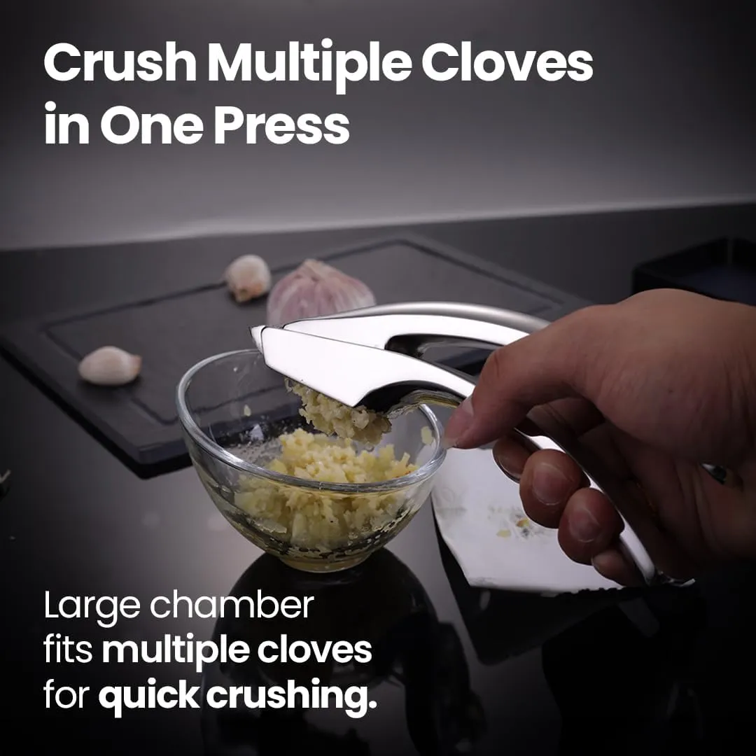 No Peeling Required Garlic Press Stainless Steel Detachable Handle for Coarse Mince, Premium Garlic Mince Tool, Rust-Proof, Easy to Clean, Dishwasher Safe, Garlic Crusher Lifetime Replacement