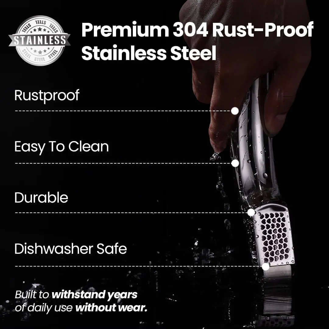 No Peeling Required Garlic Press Stainless Steel Detachable Handle for Coarse Mince, Premium Garlic Mince Tool, Rust-Proof, Easy to Clean, Dishwasher Safe, Garlic Crusher Lifetime Replacement