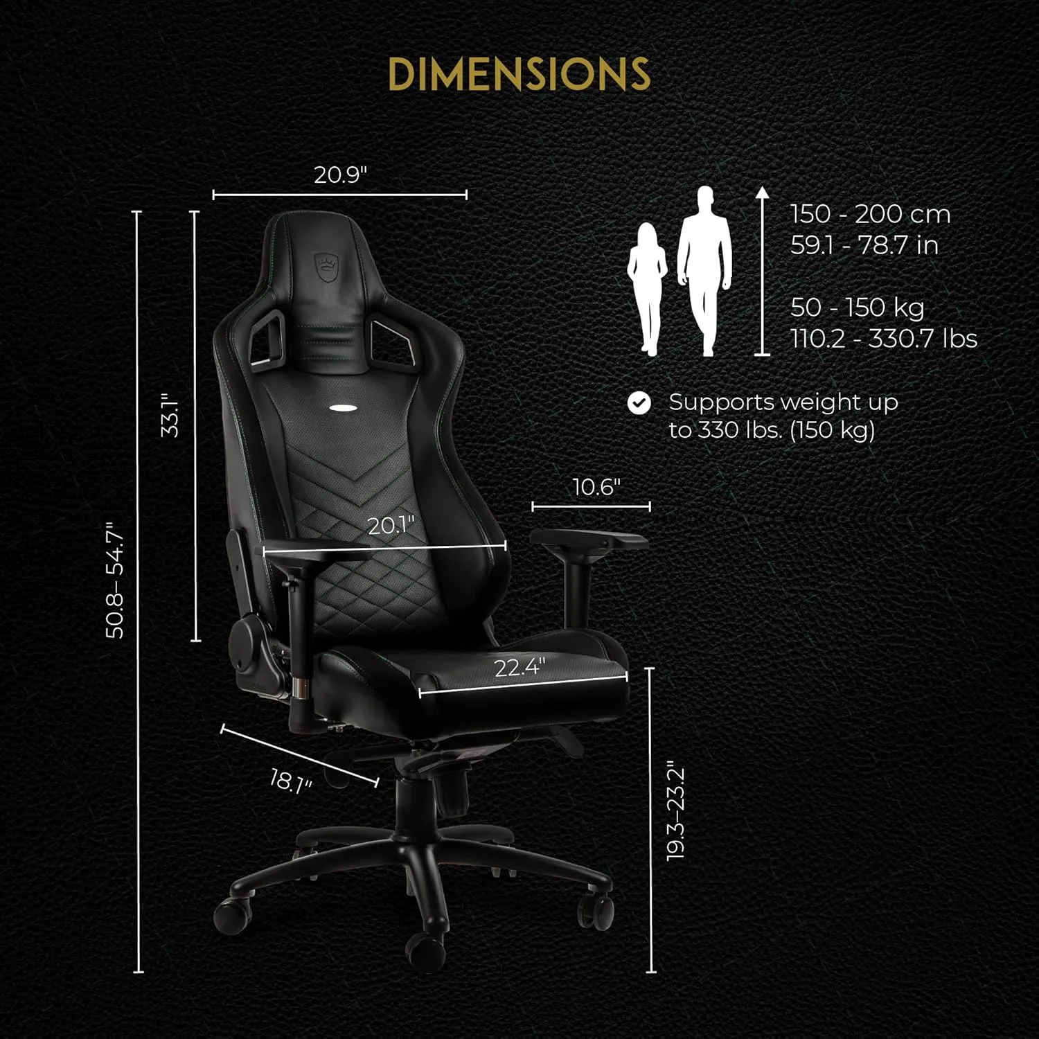 noblechairs Epic Reclining Gaming Chair and Reclining Office Chair, PU Faux Leather, Black/Green