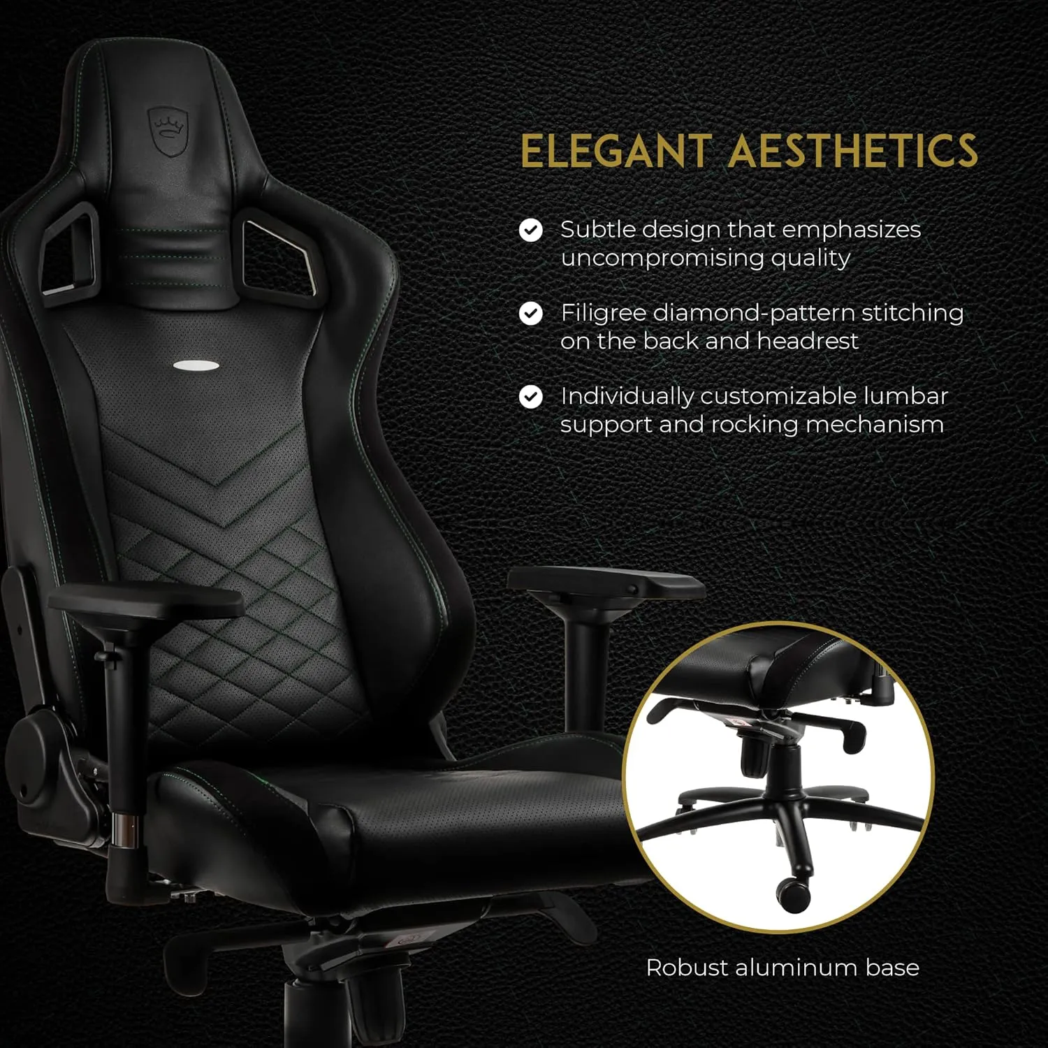 noblechairs Epic Reclining Gaming Chair and Reclining Office Chair, PU Faux Leather, Black/Green