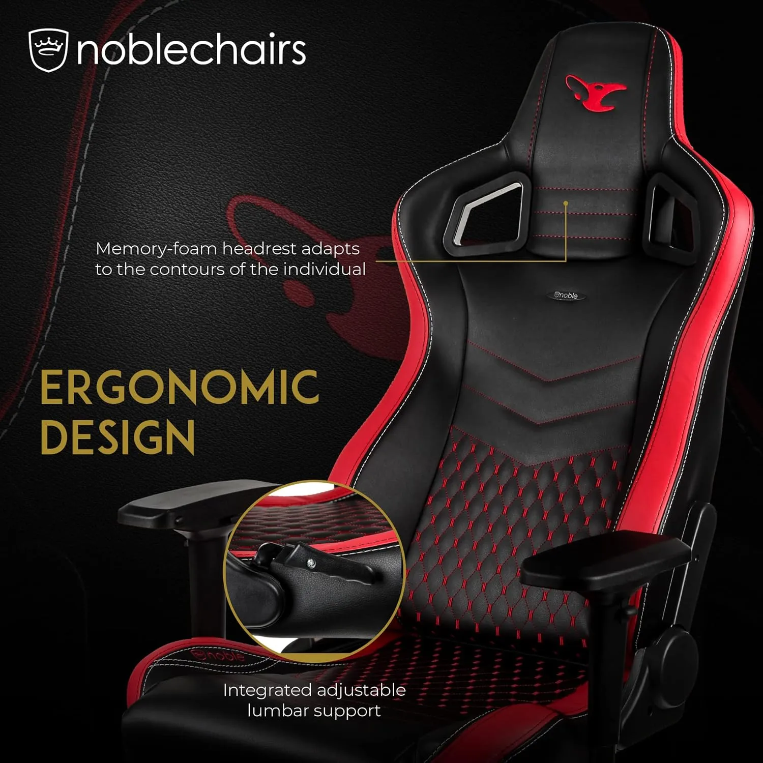 noblechairs Epic Reclining Gaming Chair and Reclining Office Chair, PU Faux Leather, Mousesports Edition, Black/Red