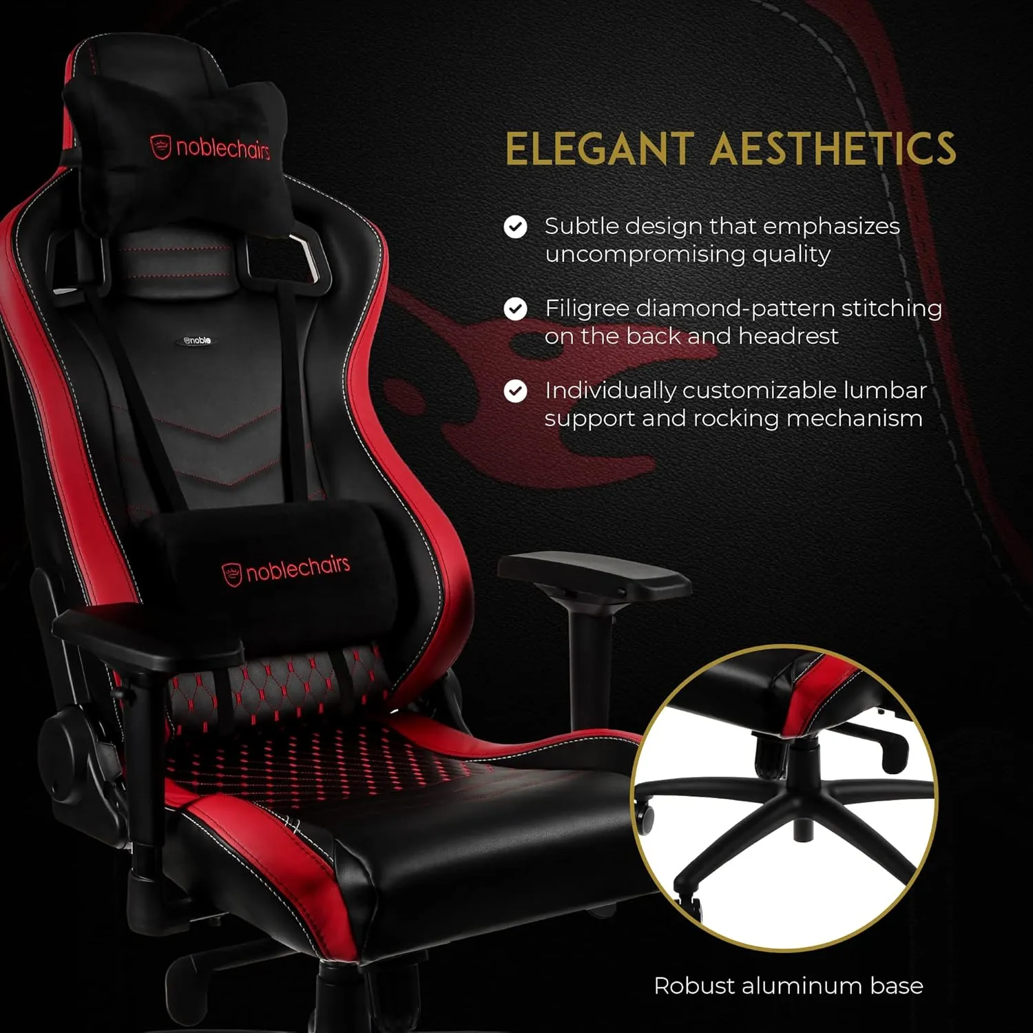 noblechairs Epic Reclining Gaming Chair and Reclining Office Chair, PU Faux Leather, Mousesports Edition, Black/Red