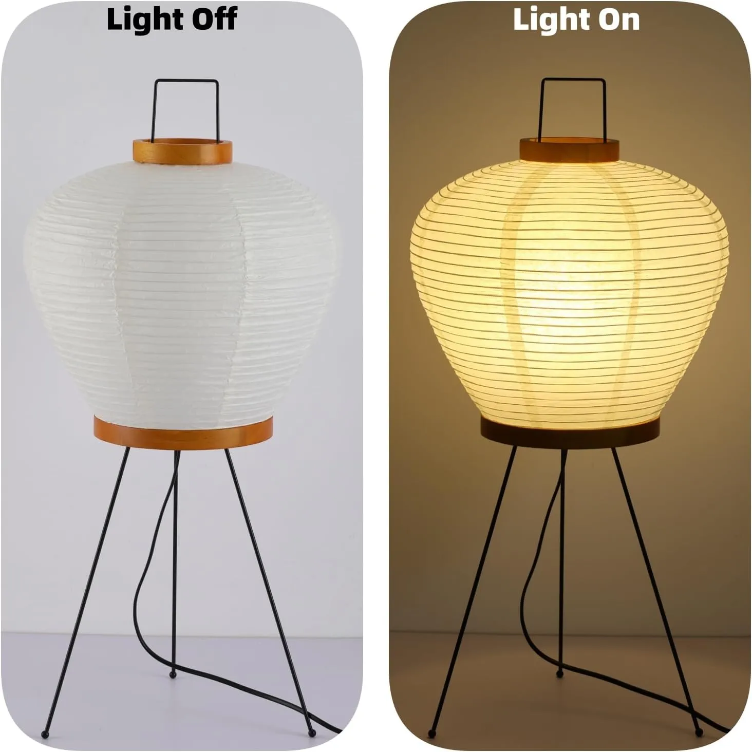 Noguchi Paper Lamp, Akari Floor Lamp, Japanese Lantern Ideal for Bedside, Living Room, and Japandi Décor (Wooden Round)