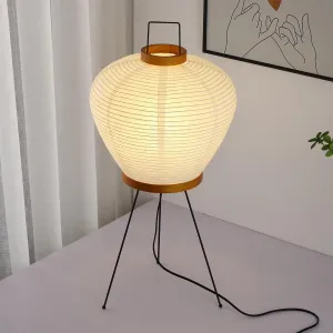 Noguchi Paper Lamp, Akari Floor Lamp, Japanese Lantern Ideal for Bedside, Living Room, and Japandi Décor (Wooden Round)