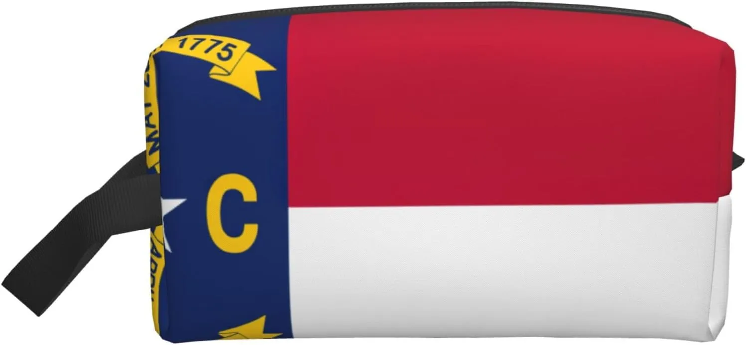 North Carolina State Flag Print Travel Toiletry Organizer Bag, Cosmetic & Storage Pouch For Travel And Daily Use