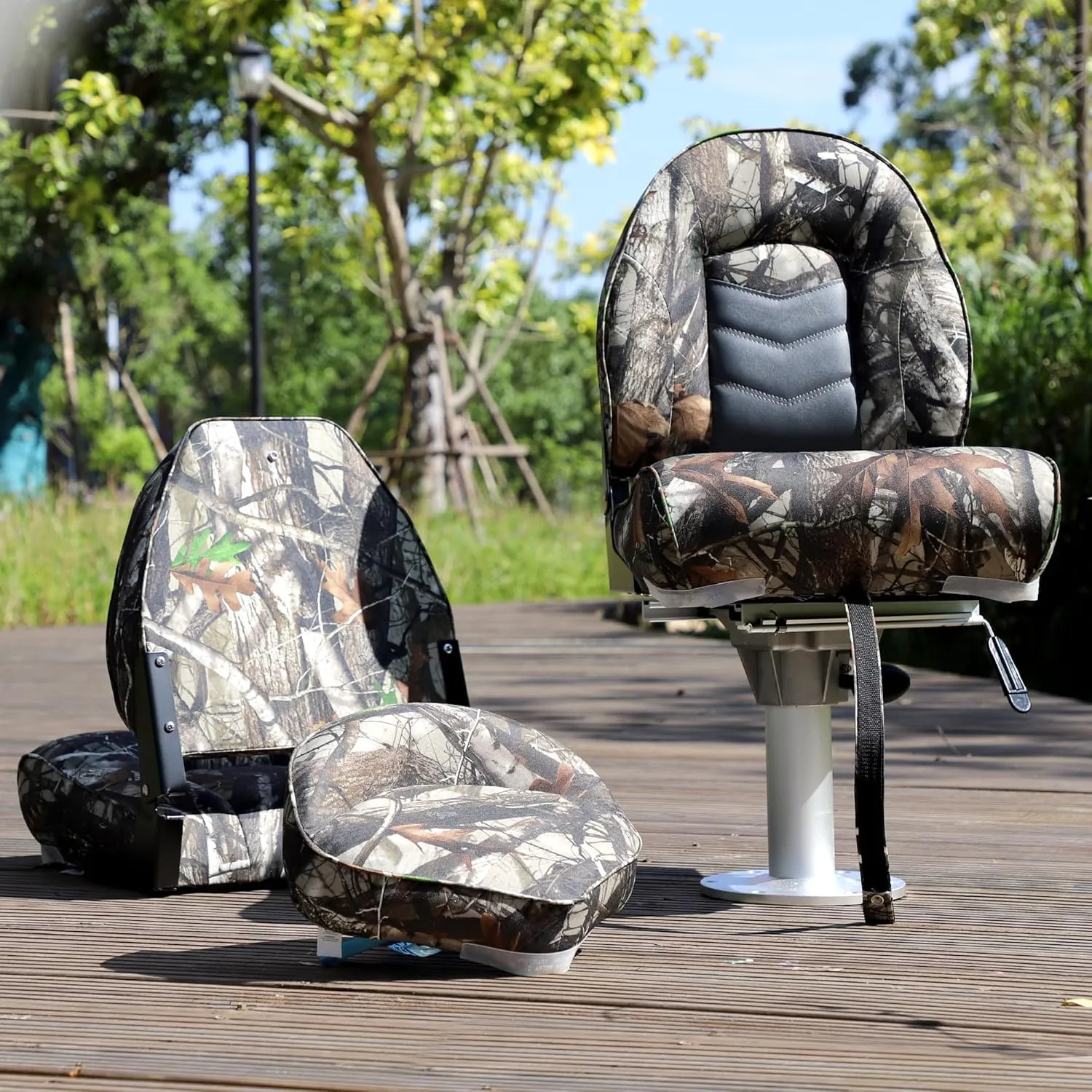 NORTHCAPTAIN Premium High Back Folding Boat Seat,Stainless Steel Screws Included,Camo/Charcoal,2 Seats