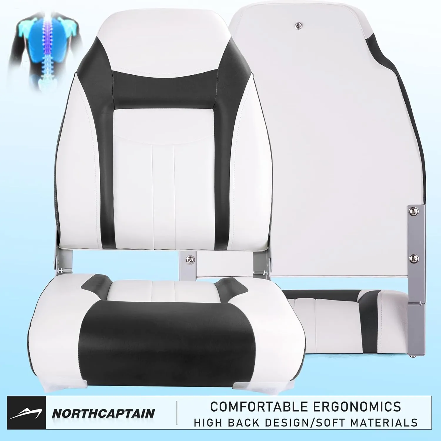 NORTHCAPTAIN S1 Deluxe A Pair of Marine High Back Folding Fishing Boat Seat,Stainless Steel Screws Included