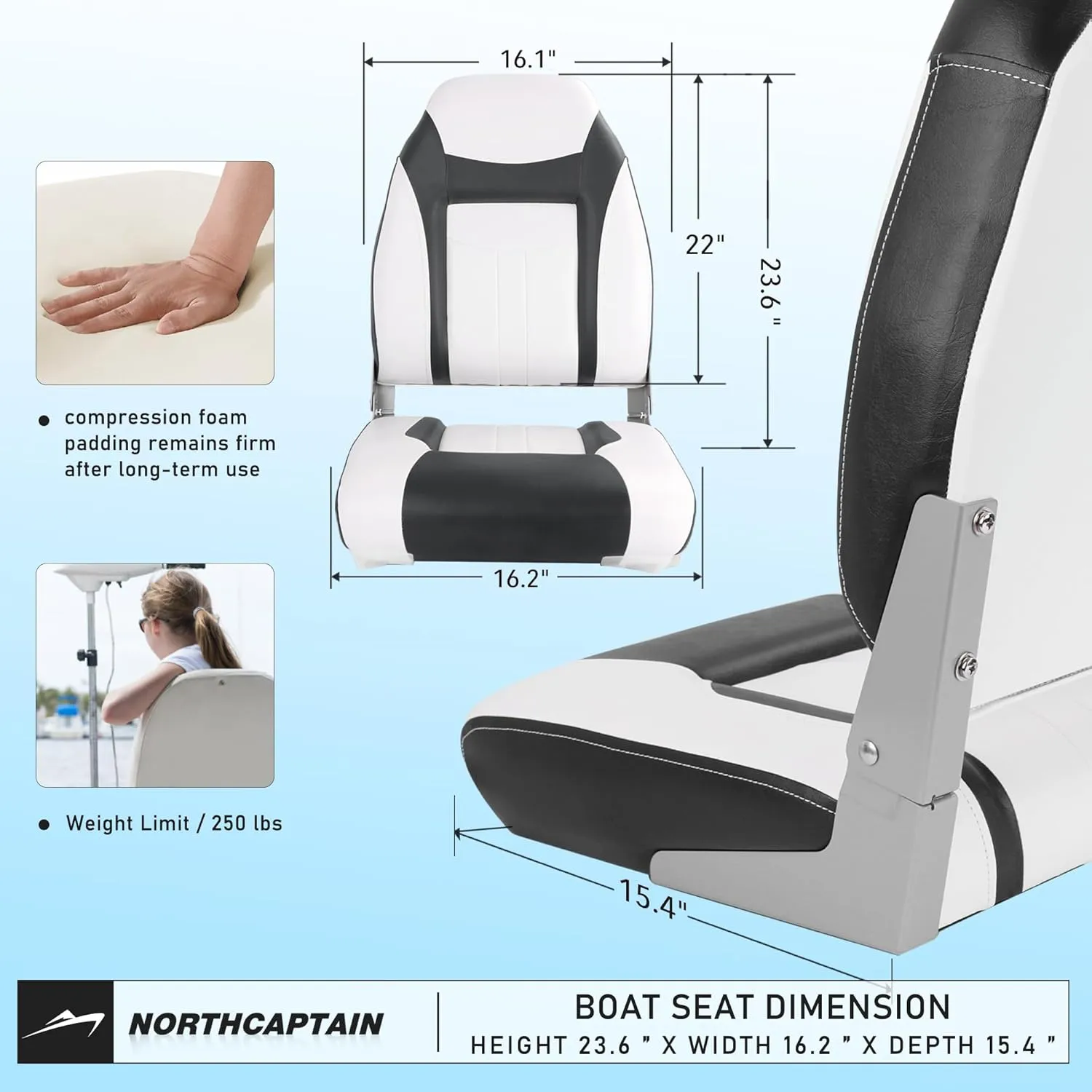 NORTHCAPTAIN S1 Deluxe A Pair of Marine High Back Folding Fishing Boat Seat,Stainless Steel Screws Included