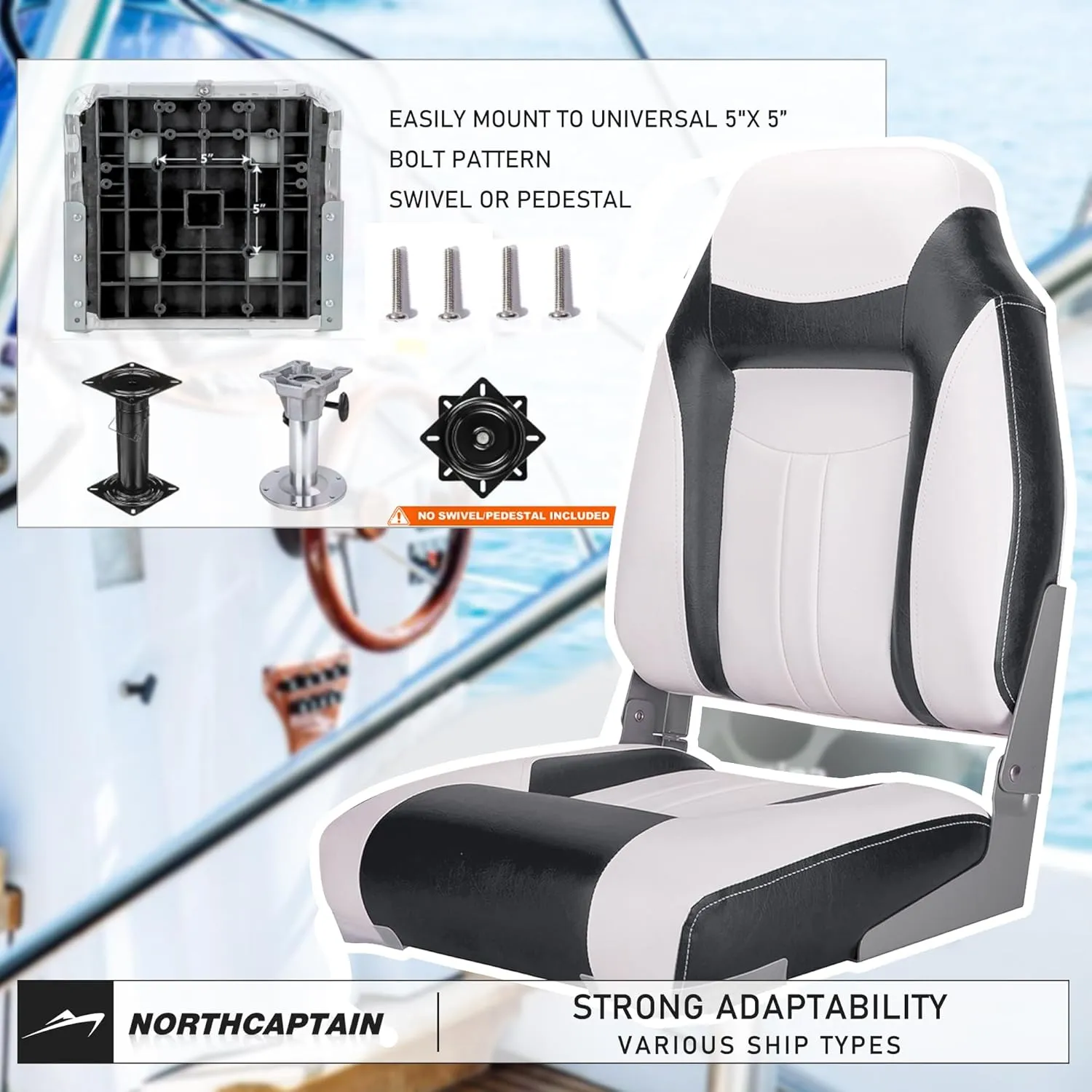 NORTHCAPTAIN S1 Deluxe A Pair of Marine High Back Folding Fishing Boat Seat,Stainless Steel Screws Included