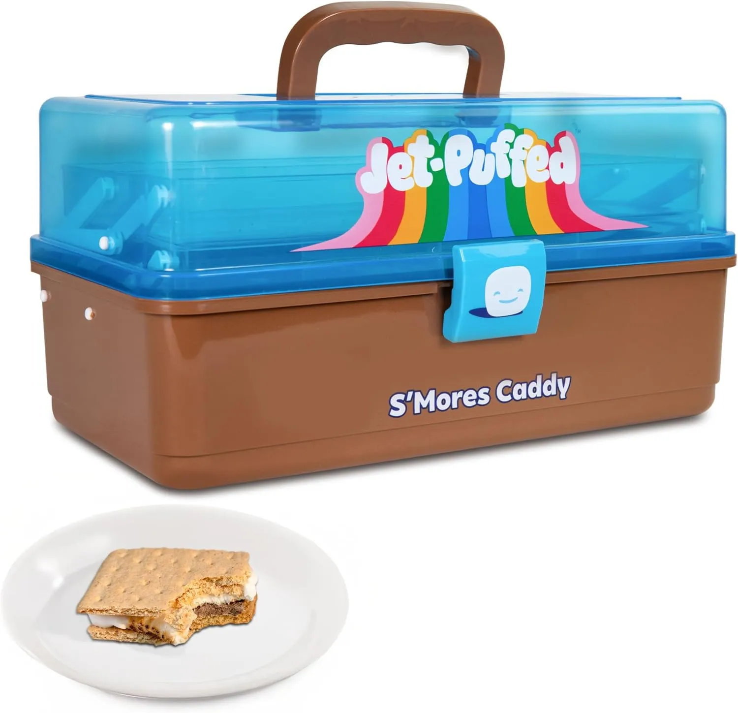 Nostalgia Jet-Puffed Lighted S’mores Caddy, Essential Marshmallow Roasting and S’mores Making Supplies for Camping, Vacation, and Backyard Bonfires, Carry Handle, Retractable Trays, and Carry Handle