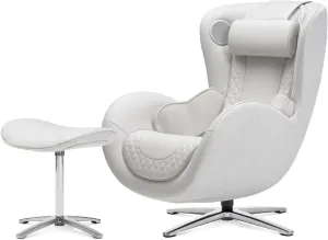 Nouhaus Classic Massage Chair with Ottoman. White Leather Lounge Chair, with Percussive & Shiatsu Chair Massager, Bluetooth Speaker and Recliner. Cozy Bedroom Chair with Spot and Full Body Massager