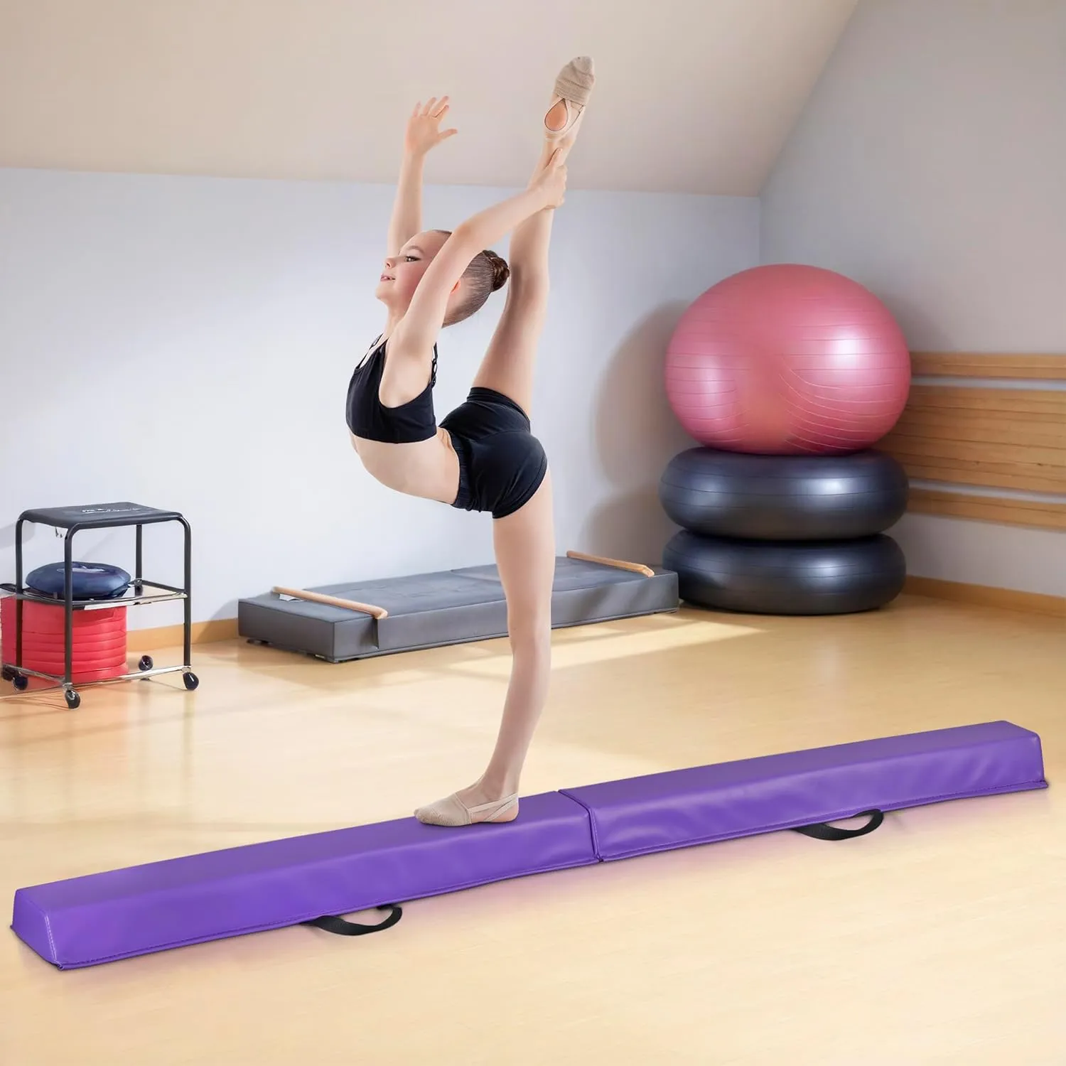 Nova Microdermabrasion 6 FT / 9 FT Folding Gymnastics Balance Beam Non-Slip Extra-Firm Foam Floor Balance Beam Home Training Equipment for Kids/Adults Home Use