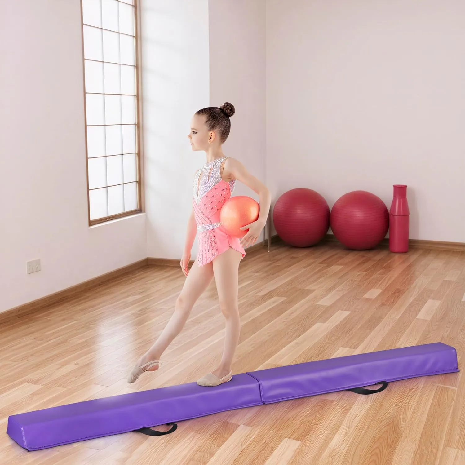 Nova Microdermabrasion 6 FT / 9 FT Folding Gymnastics Balance Beam Non-Slip Extra-Firm Foam Floor Balance Beam Home Training Equipment for Kids/Adults Home Use