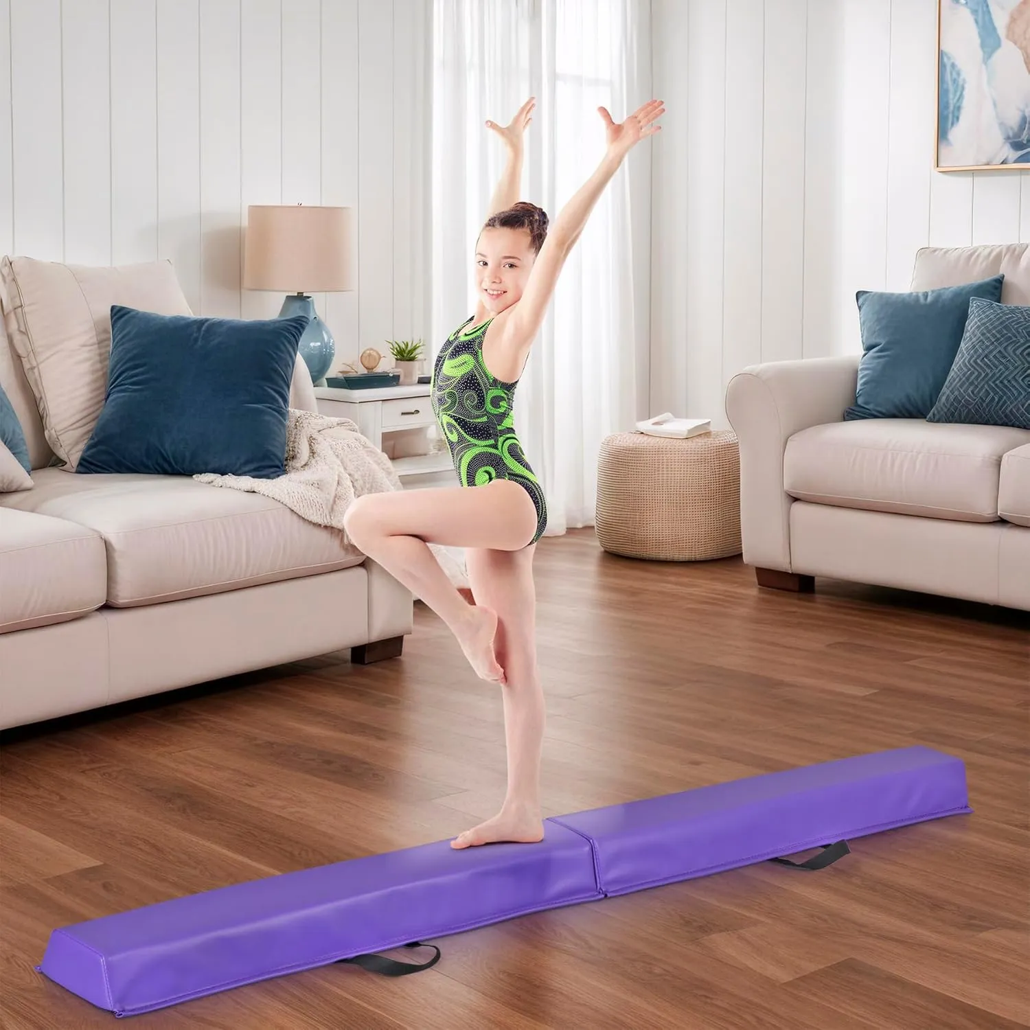Nova Microdermabrasion 6 FT / 9 FT Folding Gymnastics Balance Beam Non-Slip Extra-Firm Foam Floor Balance Beam Home Training Equipment for Kids/Adults Home Use
