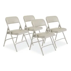 NPS® 1200 Series Premium Vinyl Dual-Hinge Folding Chair, Supports Up to 500lb, 17.75" Seat Height, Warm Gray, 4/Carton