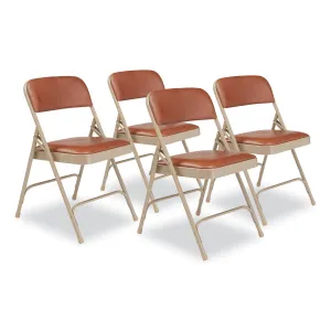 NPS® 1200 Series Vinyl Dual-Hinge Folding Chair, Supports Up to 500 lb, Honey Brown Seat, Honey Brown Back, Beige Base, 4/Carton