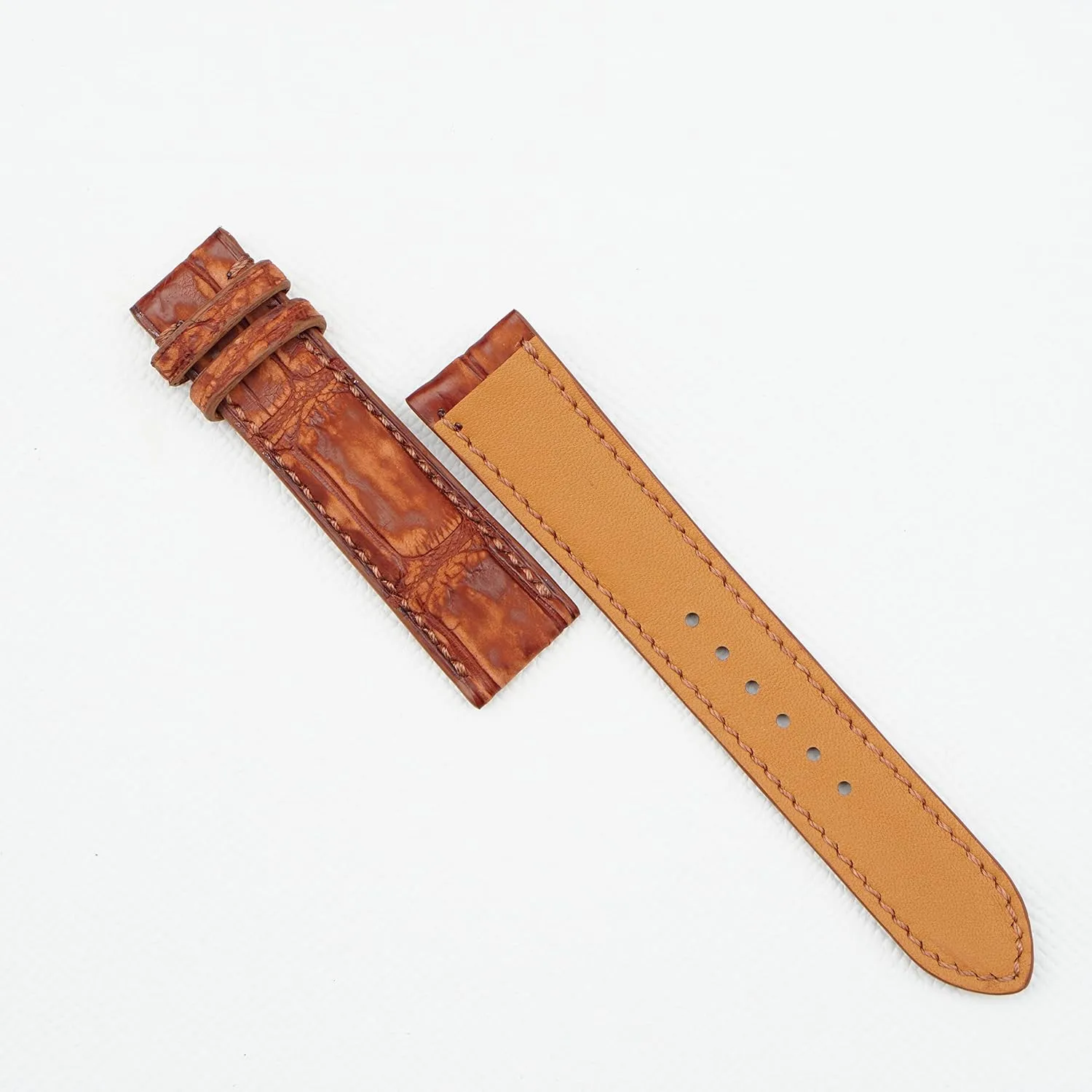 Nubuck Alligator leather watch strap, Premium Quality Brown Alligator leather watch band (24mm, Steel Folding Clasp)