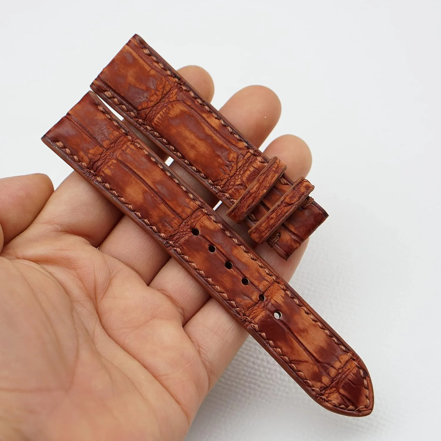 Nubuck Alligator leather watch strap, Premium Quality Brown Alligator leather watch band (24mm, Steel Folding Clasp)