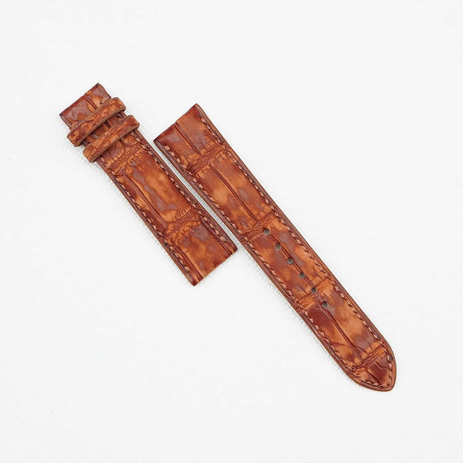 Nubuck Alligator leather watch strap, Premium Quality Brown Alligator leather watch band (24mm, Steel Folding Clasp)