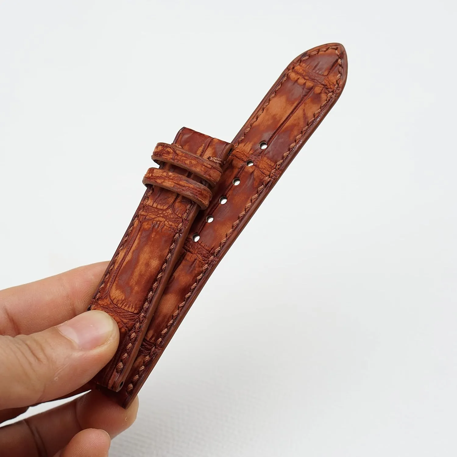 Nubuck Alligator leather watch strap, Premium Quality Brown Alligator leather watch band (24mm, Steel Folding Clasp)