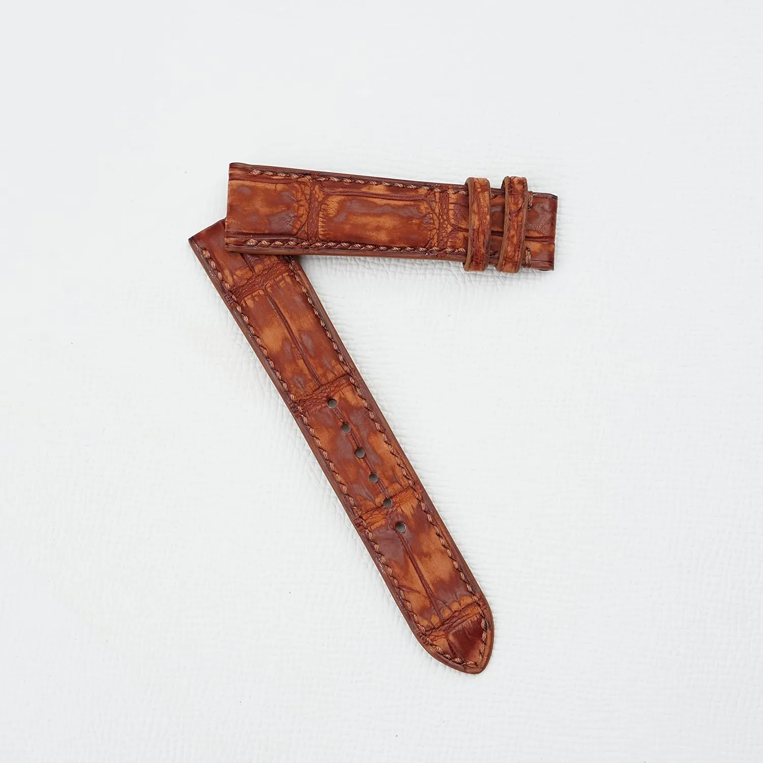 Nubuck Alligator leather watch strap, Premium Quality Brown Alligator leather watch band (24mm, Steel Folding Clasp)