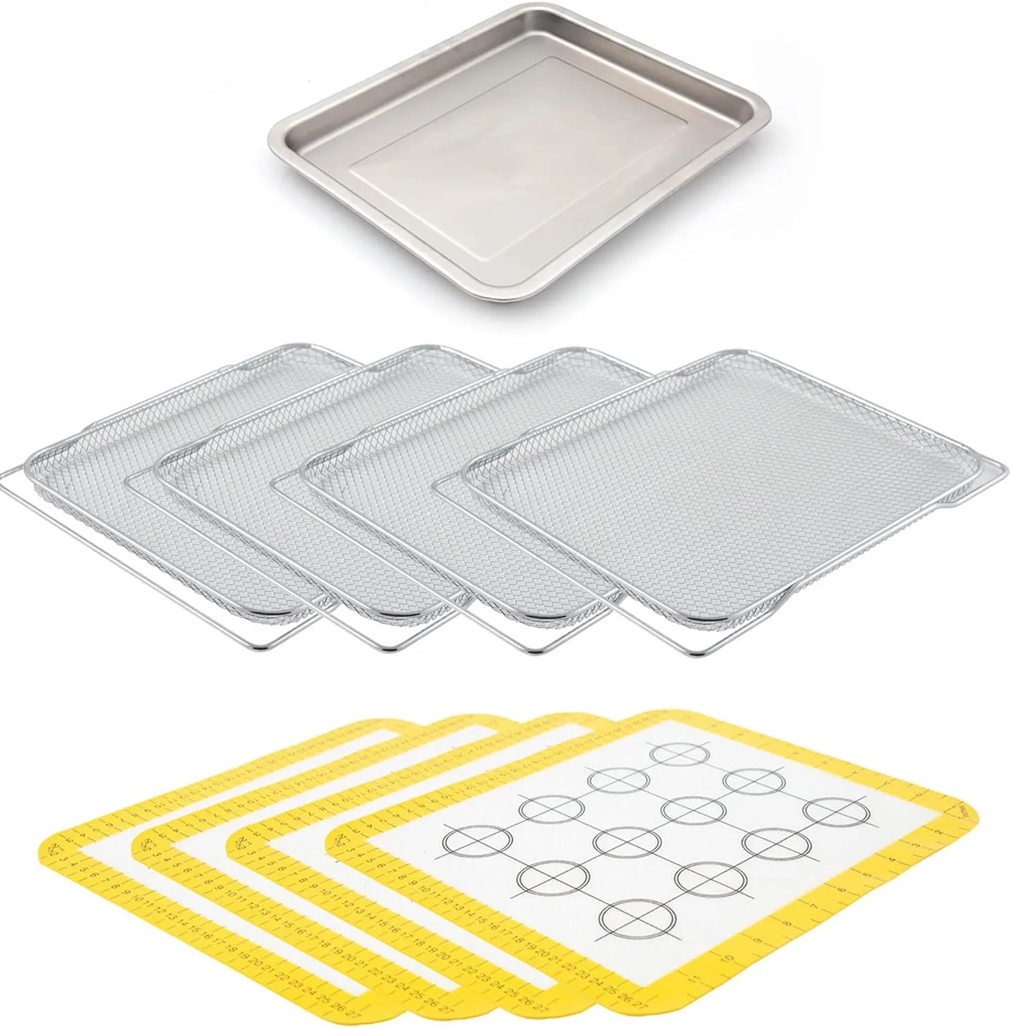NUWAVE Genuine 9-Piece Ultimate Baking Kit, 1.3” Deep SS Roasting Tray, 4 SS Racks, 4 - 11.5”x13” Silicone Baking Mats, Compatible w/ All Bravo XL Air Fryer Oven Models 20801,20802, 20811, 20850