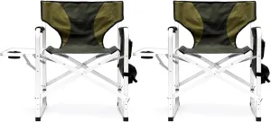 OCMC 2-Piece Padded Folding Outdoor Chair with Side Table & Storage Lightweight Green for Indoor Outdoor Camping Picnics Fishing