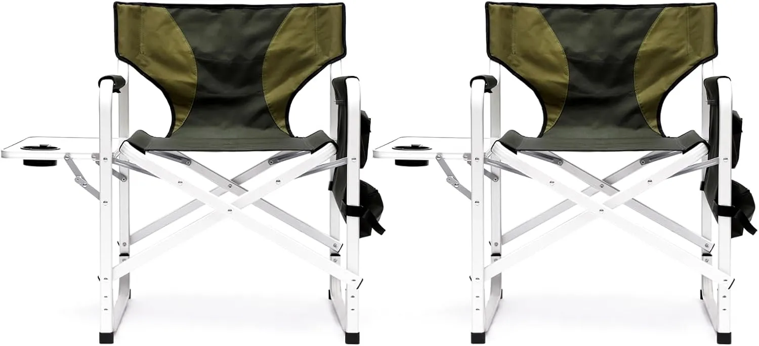 OCMC 2-Piece Padded Folding Outdoor Chair with Side Table & Storage Lightweight Green for Indoor Outdoor Camping Picnics Fishing