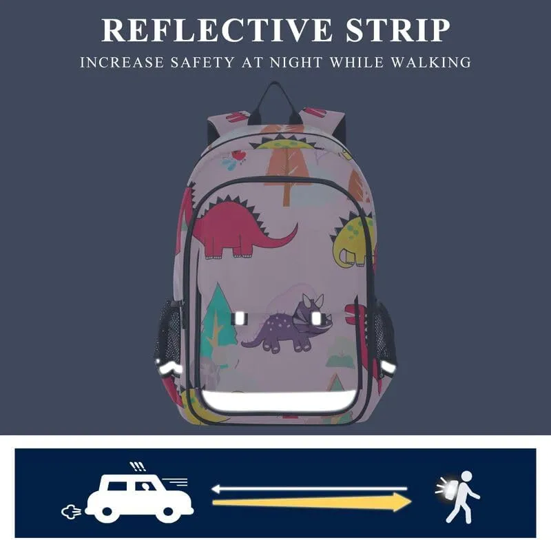 ODAWA Cartoon Dinosaurs Bagpacks Lightweight Durable Travel Gifts Girls Boys Backpack, 17 Inch